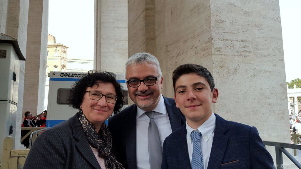 Adele and Valter Schiliro with their son Pietro after the Mass of Canonization