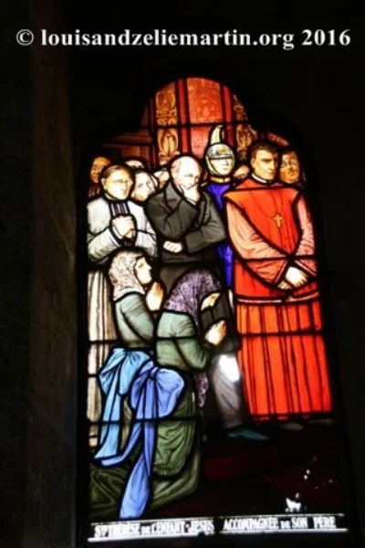 st, louis martin, among a group of pilgrims waiting to be received by pope leo xiii, watches while his daughter therese asks the pope to let her become a carmelite nun at age fifteen. st. eulalie's church, bordeaux
