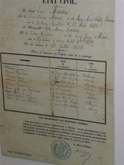 RECORD OF THE CIVIL MARRIAGE OF ZELIE GUERIN AND LOUIS MARTIN, JULY 12, 1858