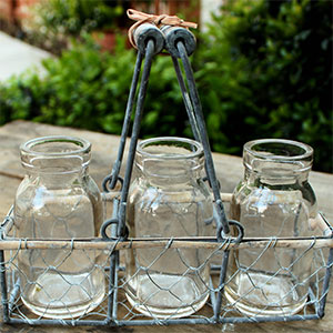 MINI MILK BOTTLES IN CARRIER - $5 MORE DETAILS & PICS...