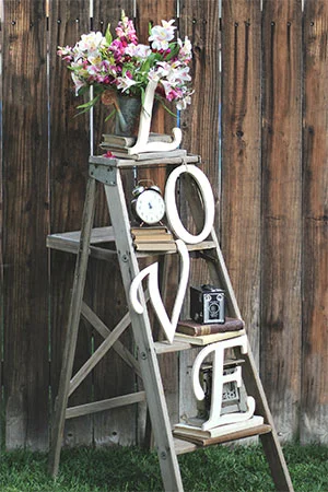 L.O.V.E LADDER w/VINTAGE DECOR - $50 MORE DETAILS & PICS...