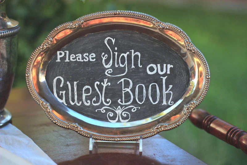 SILVER TRAY CHALKBOARD "Sign Our Guestbook" - $10 Size: 9" x 6.5"