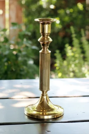 "ROMAN" - TALL, Brass-Plated Taper Candlestick Qty Available - 1 RENT FOR $8