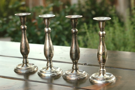 "VEDETTE" - 8 inch Silver Candlesticks with tarnished patina RENT FOR $5/Each