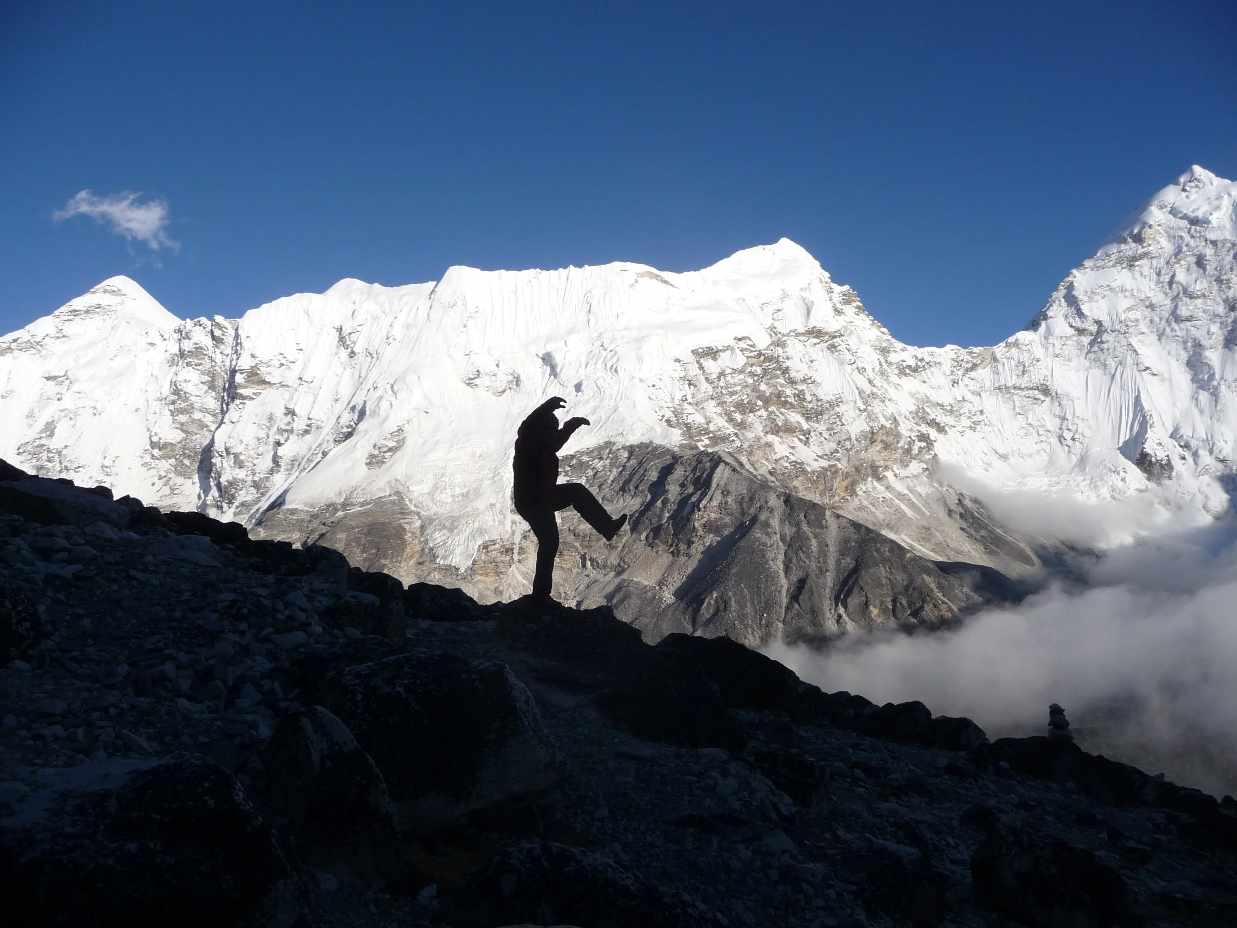 High in the Himalayas, Paul at Advanced base camp climbing Island peak, Nepal photo Sunstone collection