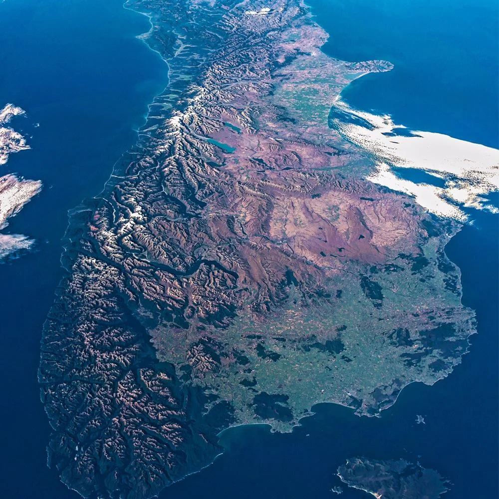 South Island of New Zealand (with Christchurch the bump on the right)