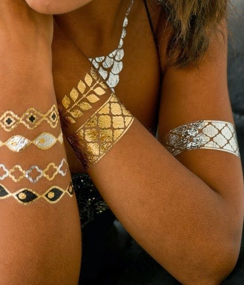 Metallic styled tattoos which are simple to apply and last 4-6 days