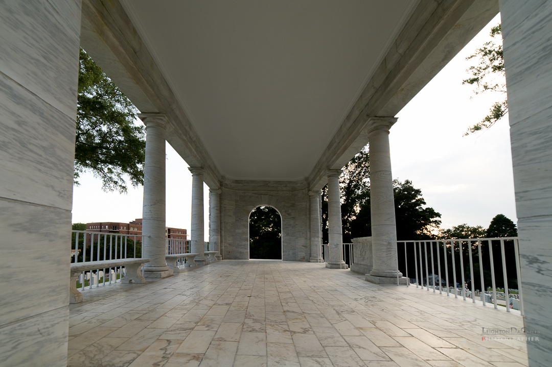 The white marble and concrete rostrum, 37 feet by 22 feet, with a metal roof was constructed in April 1940. The structure is of a classic architectural design and resembles a Greek temple of the Acropolis.