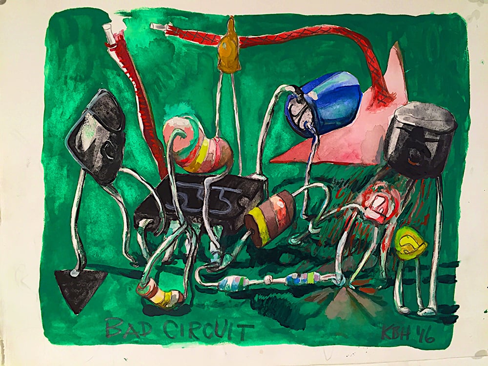 Bad circuit, 2016. Watercolor, gouache and graphite on paper. Kelly Heaton 
