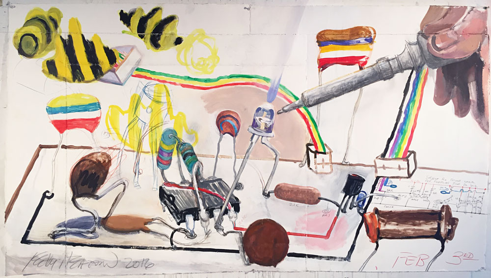 The Third of February, 2016. Graphite, acrylic, and colored pencil on joined paper. 34" x 60"