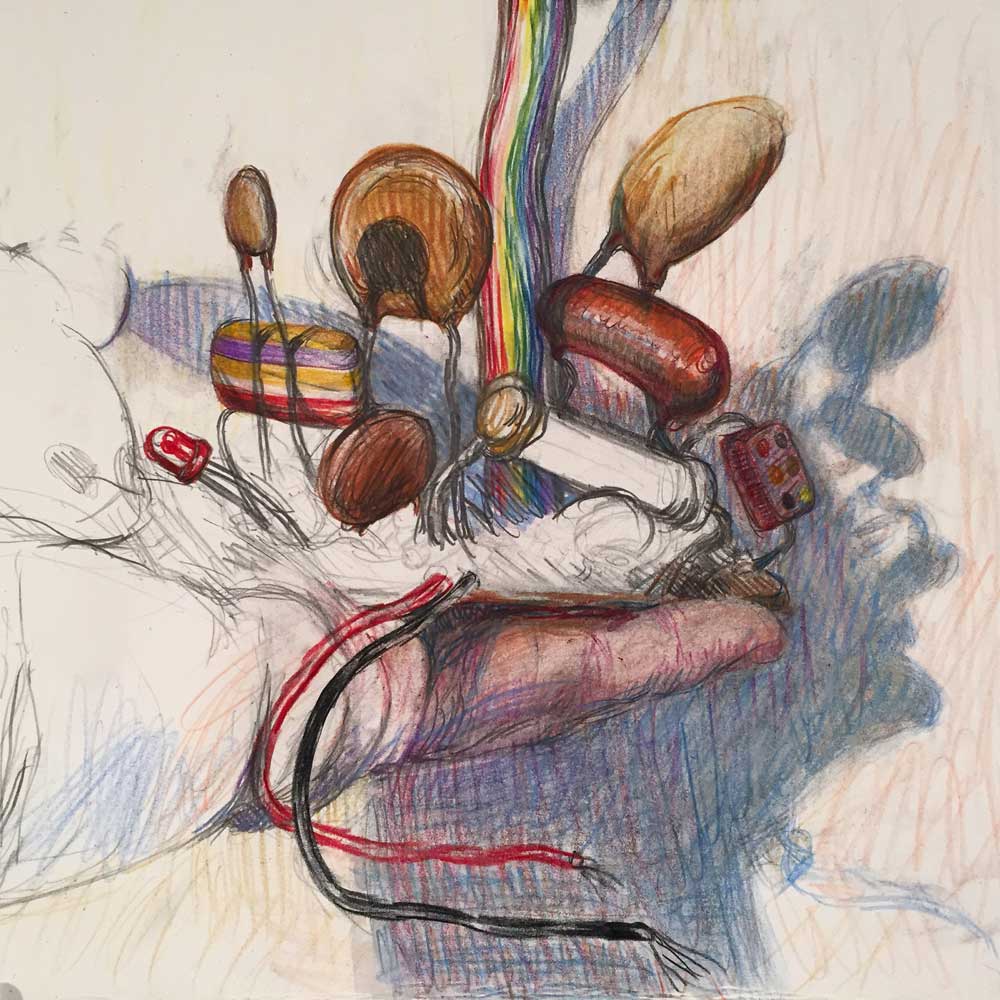 Untitled study for a painting, in progress. Colored pencil and graphite on paper. Kelly Heaton