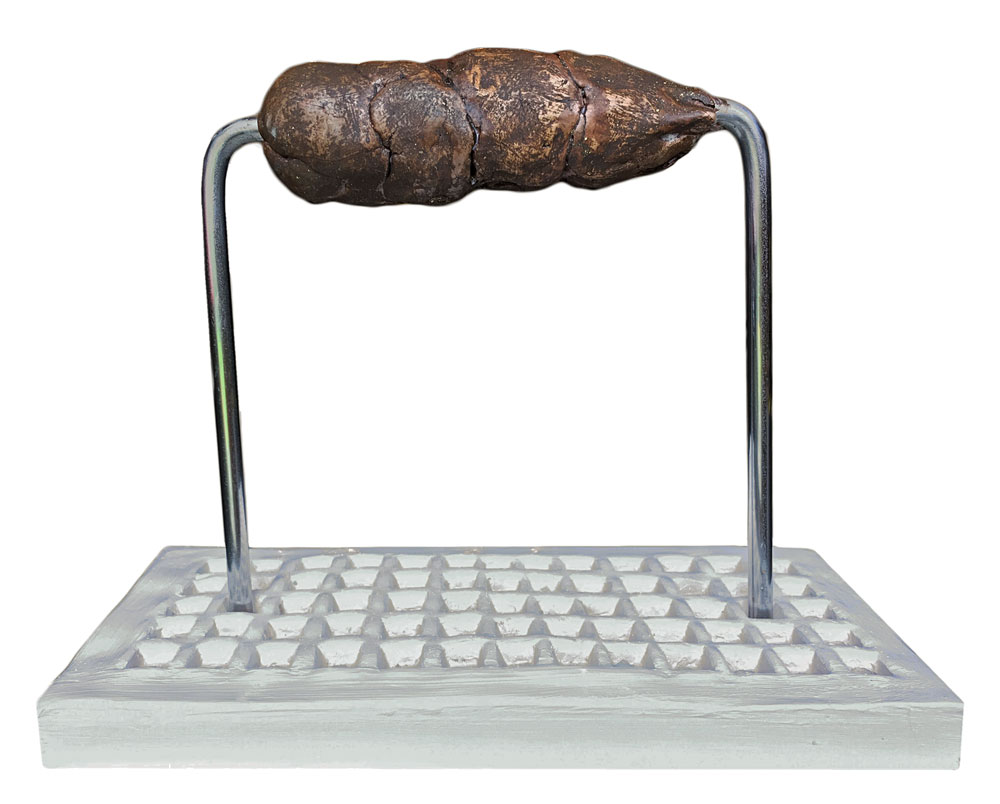 Shit Resistor, 2016. Ceramic, steel, wood. 6" x 7.5" x 3.75"