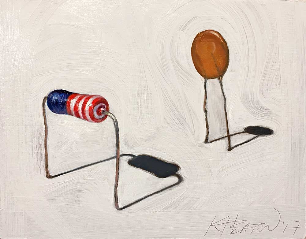 American Resistor and Capacitor (#1), 2017. Oil on panel, 7" x 9.5"