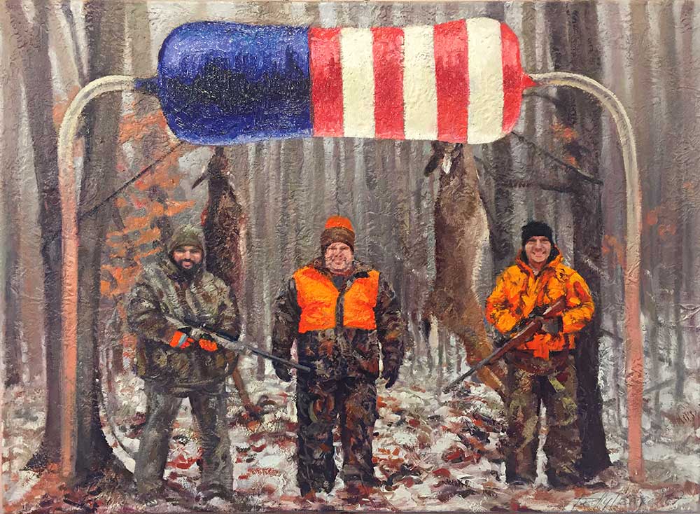 American Resistance (Deer Camp), 2017. Oil on linen, 22" x 29"