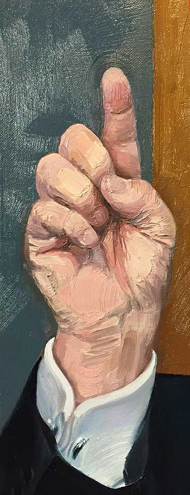 Donald Trump's Hand (detail from "Donald Trump (The Big Hack)," 2017. Oil on canvas 