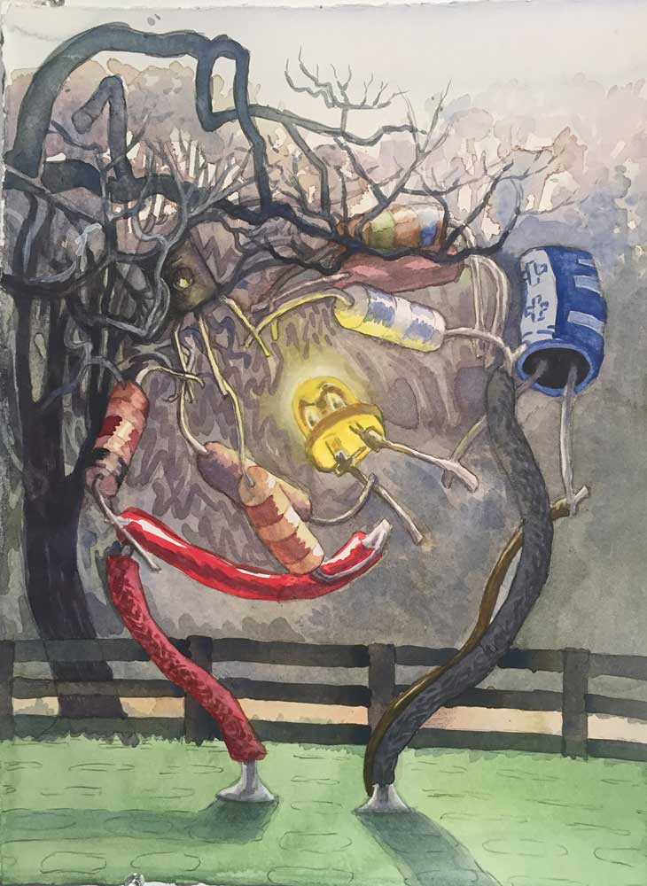 Circuit / Tree, 2017. Watercolor sketch on paper