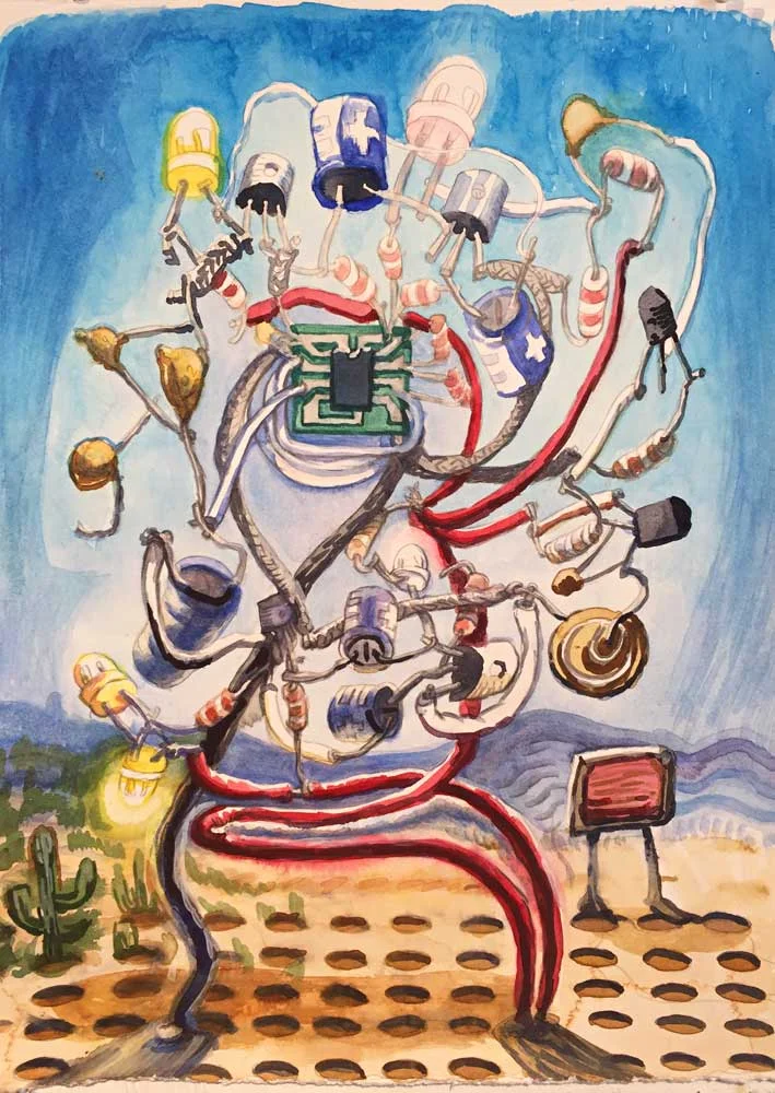 Kokopelli, 2018. Watercolor and pencil on paper, 15" x 11"