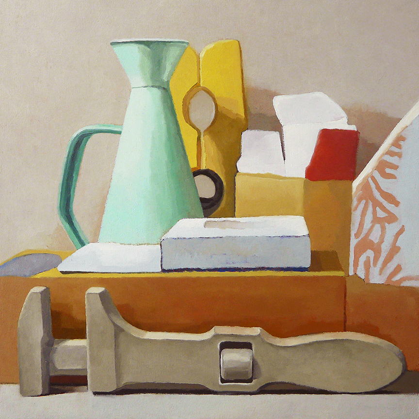  Still Life With Wrench In Front  oil on panel - 12” x 12” 
