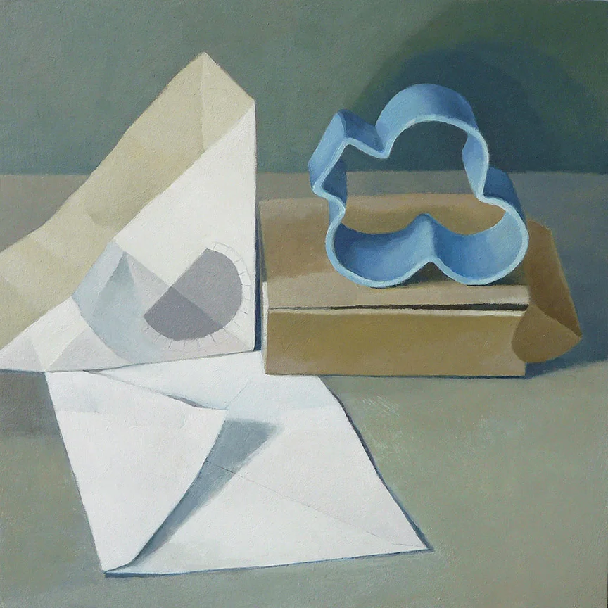 Still Life With Sandwich Box And Cookie Cutter oil on panel 12” x 12”
