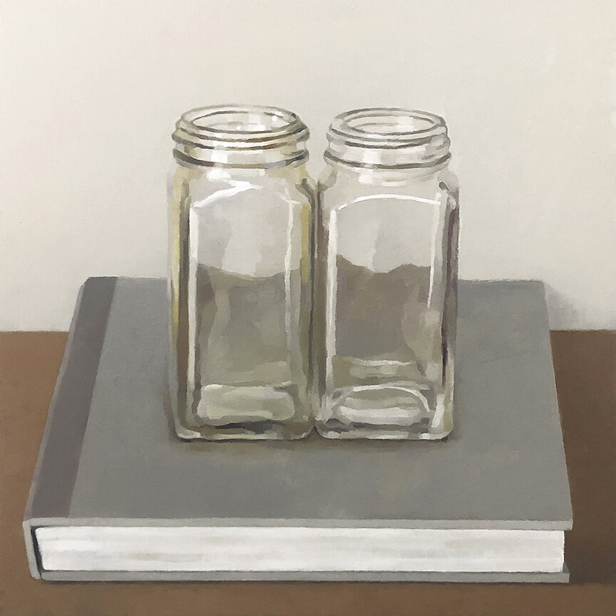  Pair of Empty Spice Bottles  oil on panel - 16” x 16” 