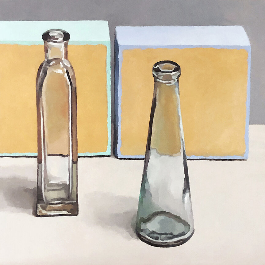  Two Bottles  oil on panel - 16” x 16” 