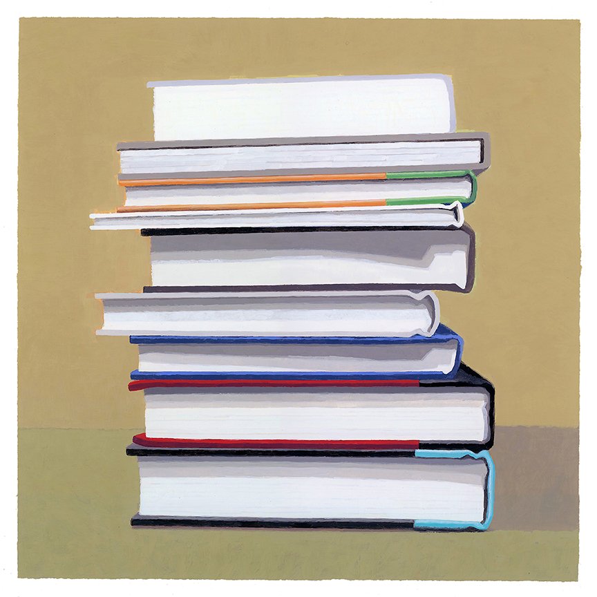  Book Stack  gouache on paper - 12” x 12” 