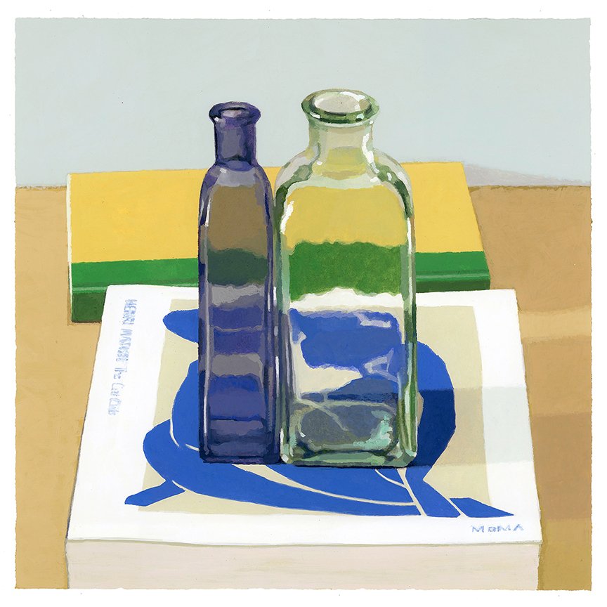  Two Bottles On Matisse  gouache on paper - 12’ x 12” 