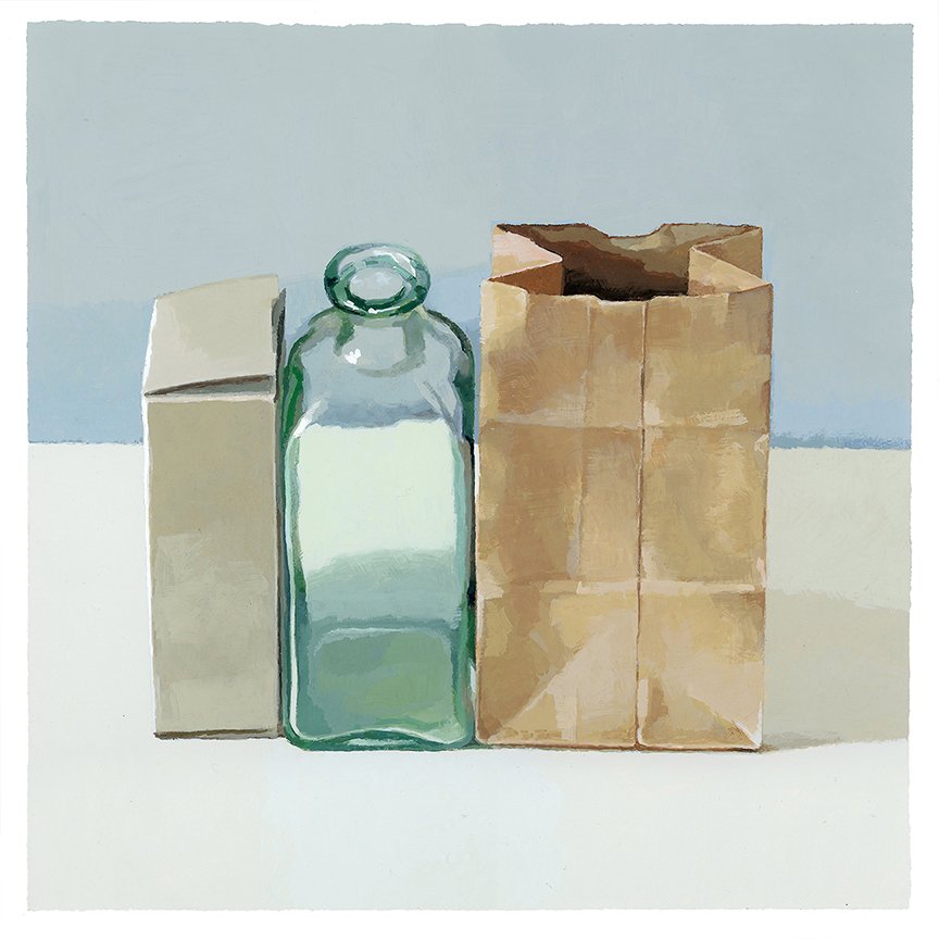  Box, Bottle, Bag  gouache on paper - 12” x 12” 