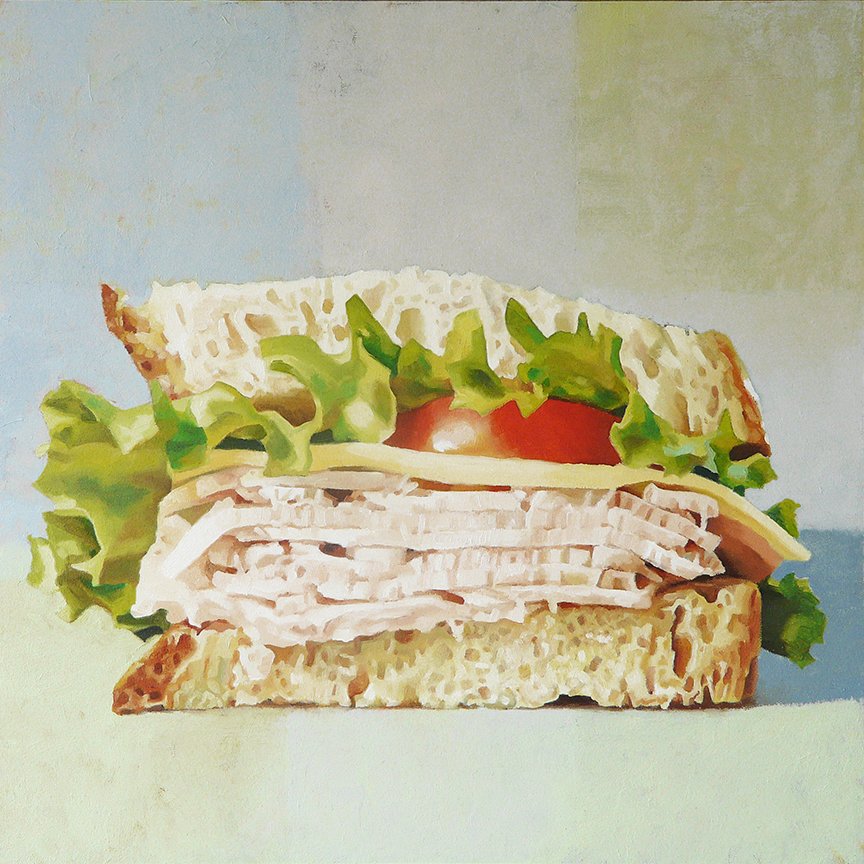  Turkey, Swiss, Lettuce, Tomato, on Sourdough  oil on panel - 12” x 12” 