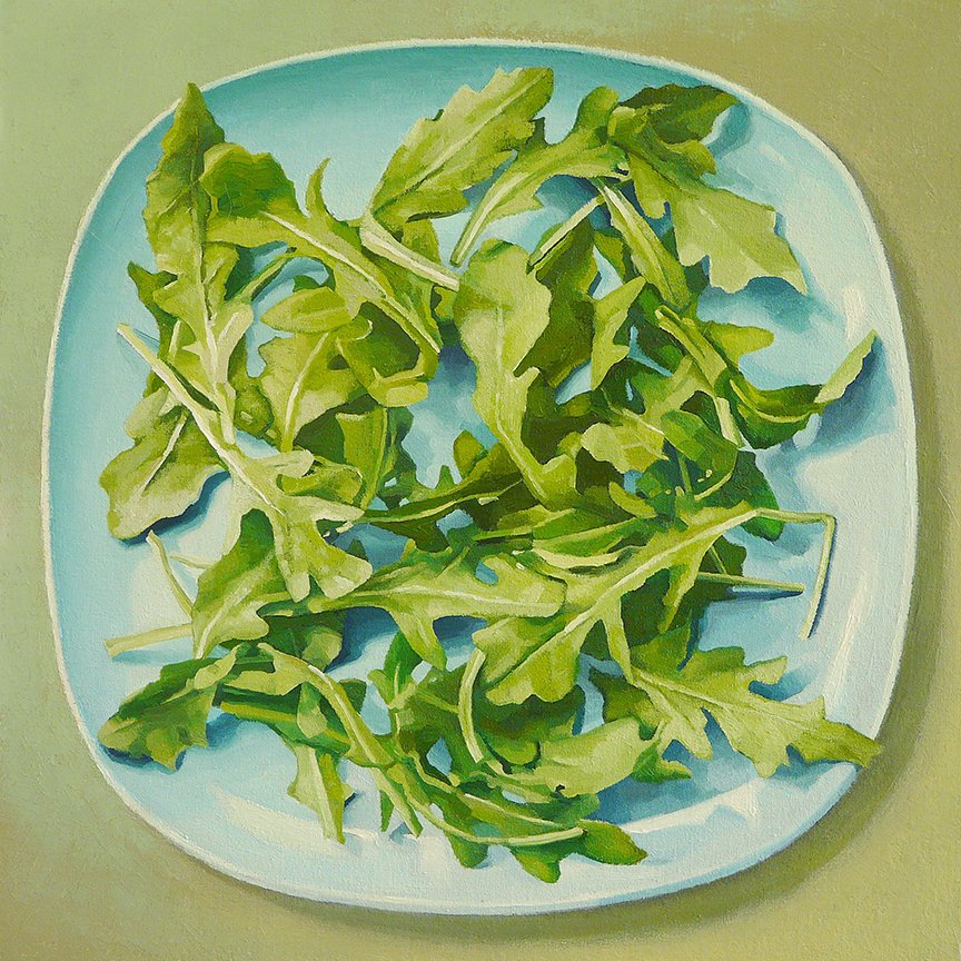  Arugula On Plate  oil on panel - 12” x 12” 