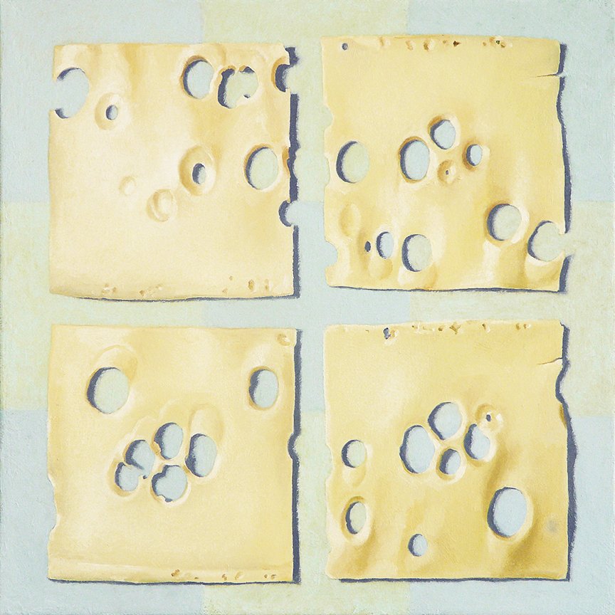  Four Slices Of Swiss Cheese  oil on canvas - 12” x 12” 