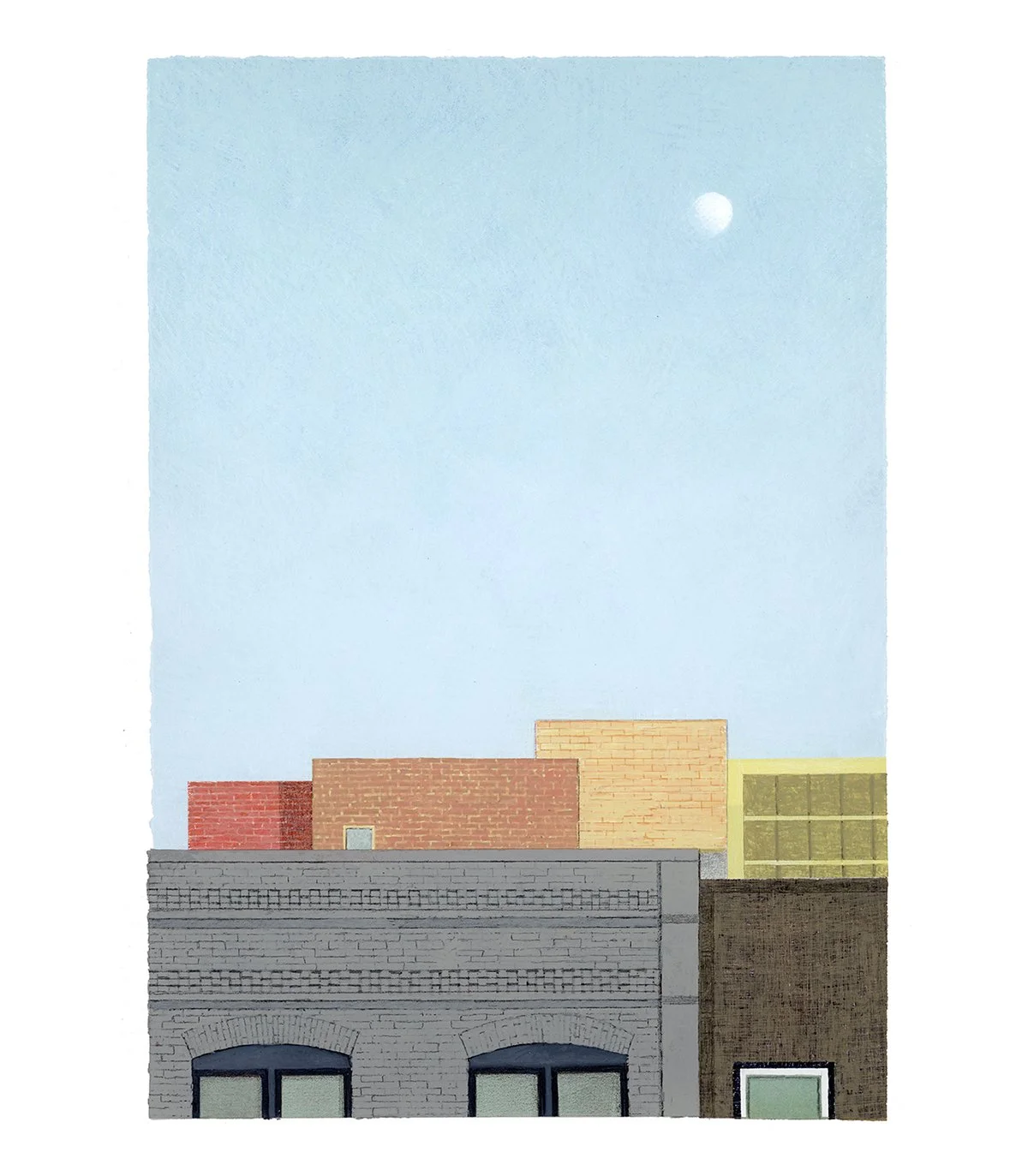  Moon Over Fourth Avenue  collage, gouache, colored pencil  11.5” x 8” 
