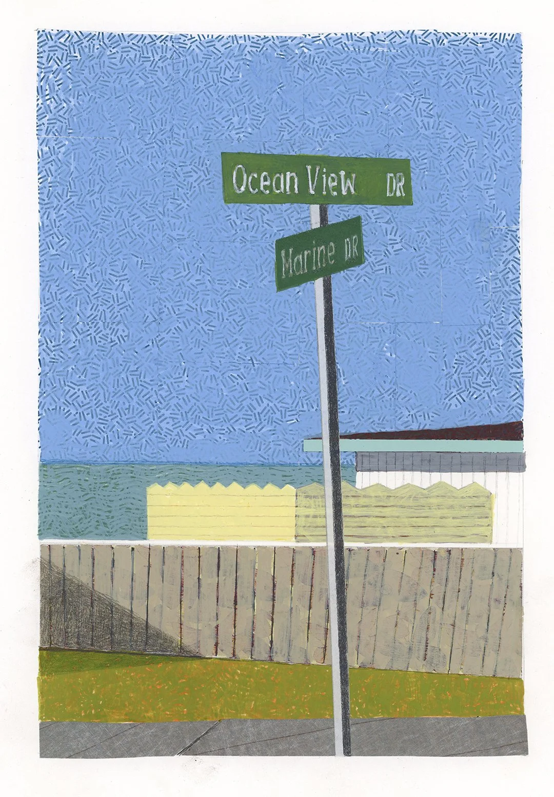 Seaside  collage, gouache, colored pencil  9” x 6” 