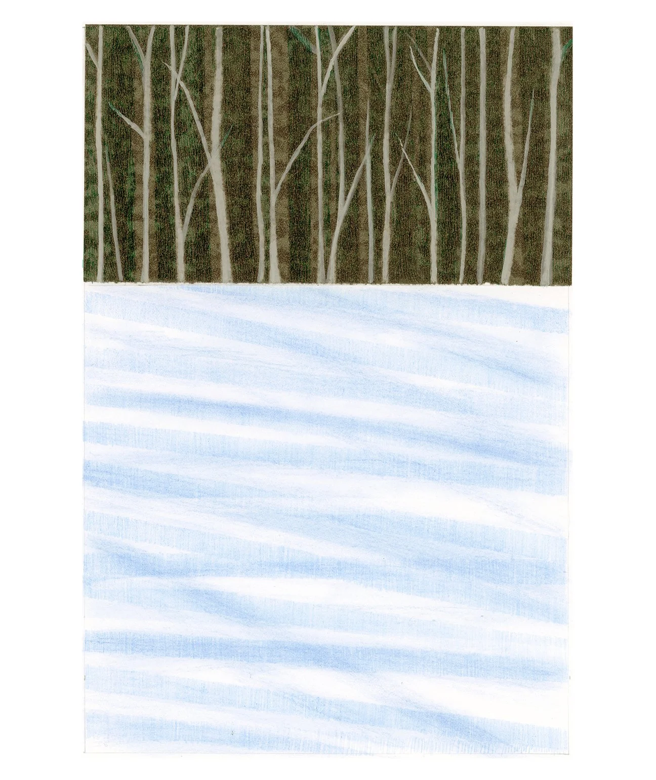  Snow Shadows  collage, gouache, ink, colored pencil  9” x 6” 