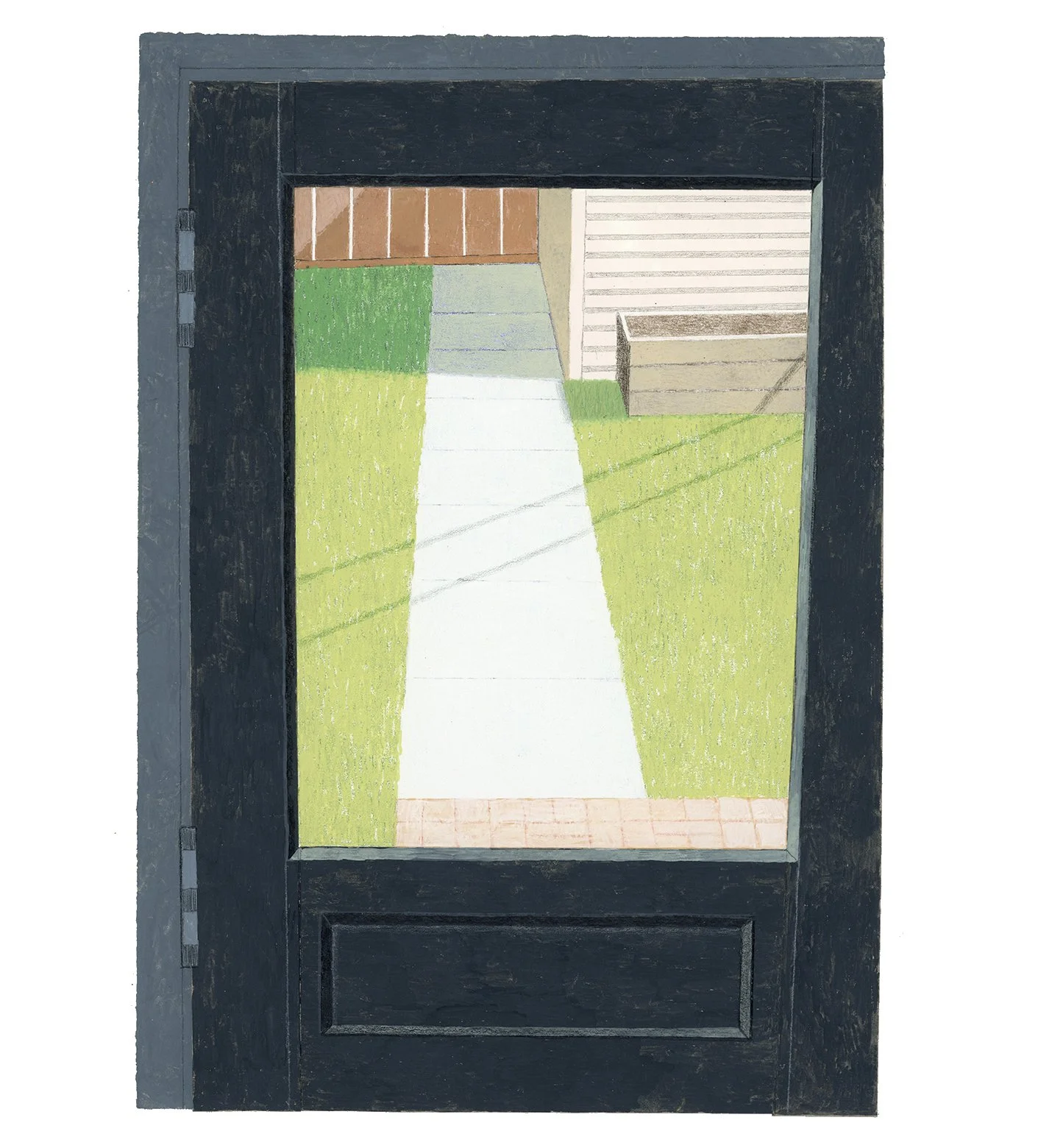  Sunny Backyard  collage, gouache, colored pencil  11.5” x 8” 