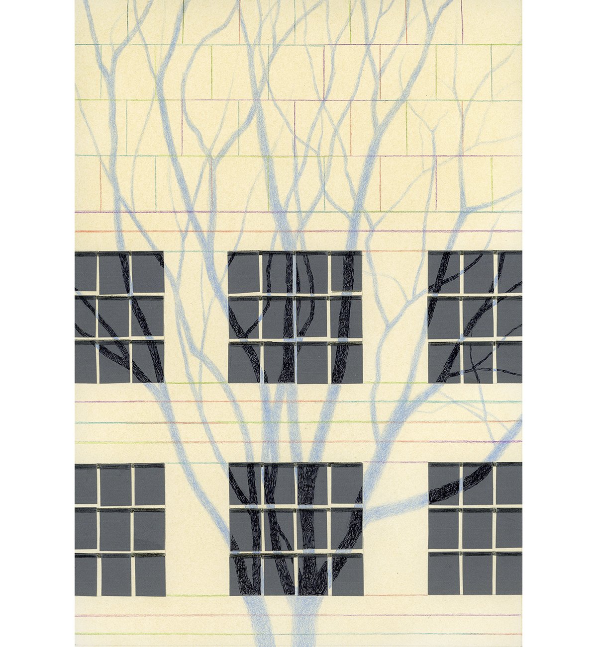  Tree Shadows On Building  collage, colored pencil  11.5” x 8” 
