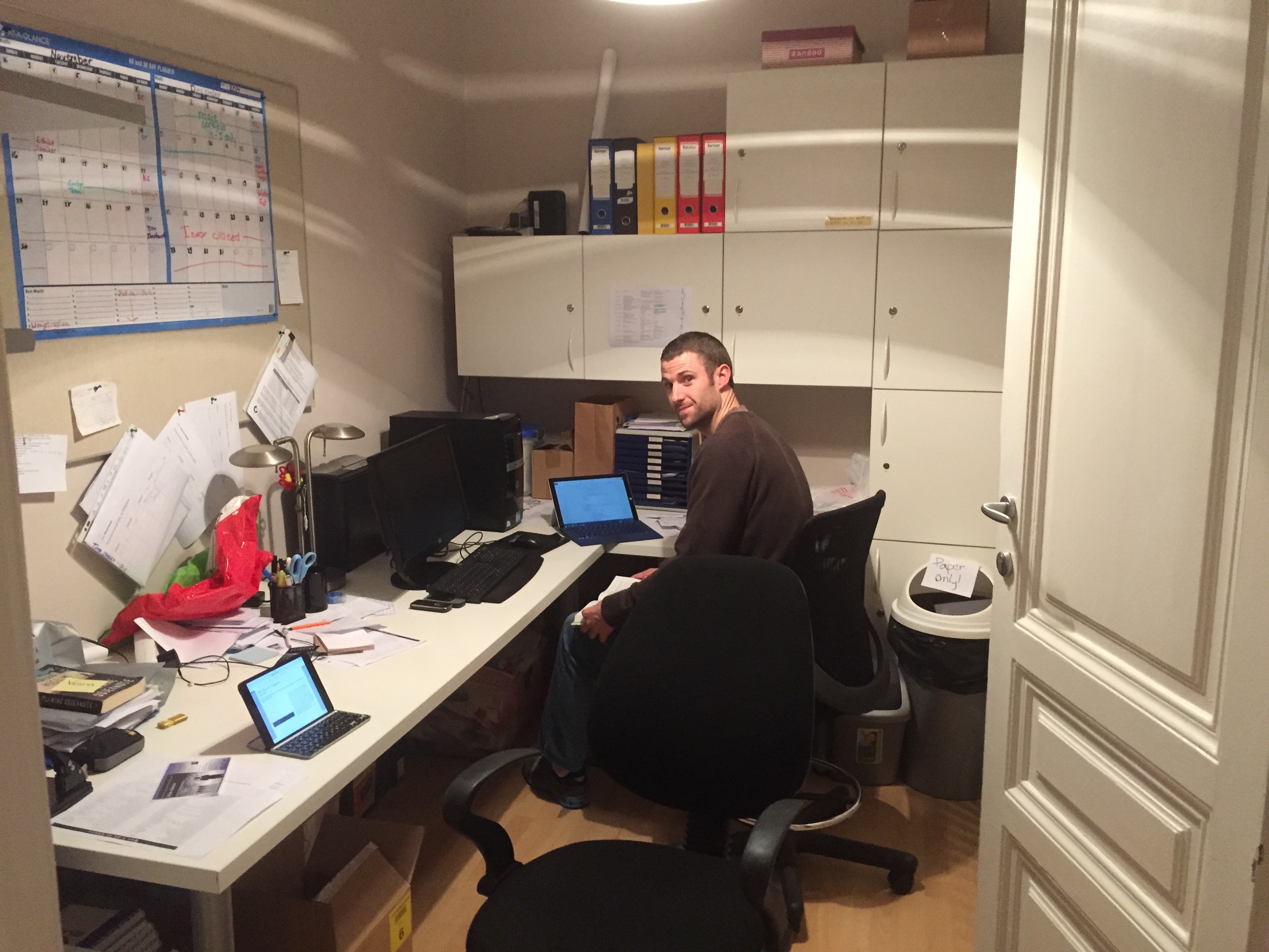 Nick doing some prep work in the office at Izvor. 