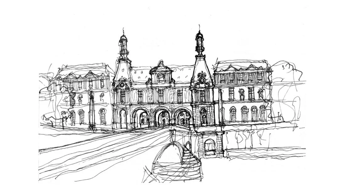 Cour Du Carrousel

We approach the arch on the right, enter, and find ourselves in a public vestibule. The framed view of another matching pavilion, the Pavillon de Rohn, draws us forward into the Cour du Carrousel.

code Louvre, Pages from a Sketchb