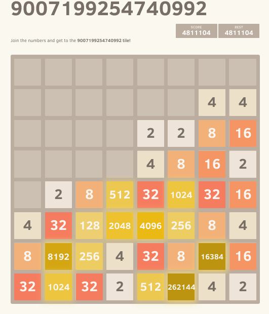 2048+ , 8x8 grid, over 1 million tile, 19 million score : r/2048