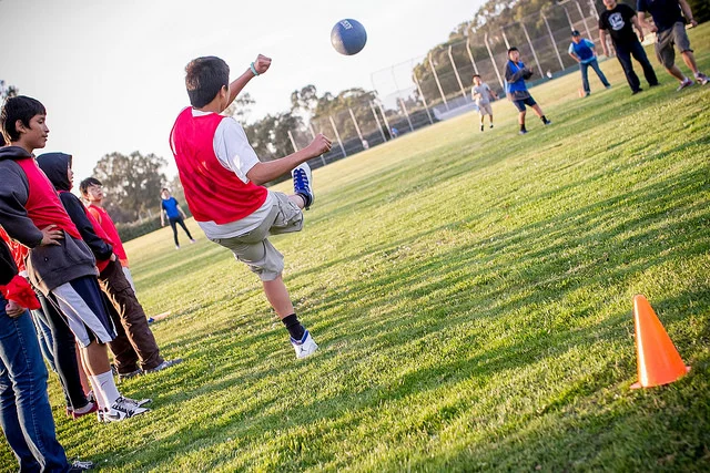 Matt kicking for a home run for the red team.