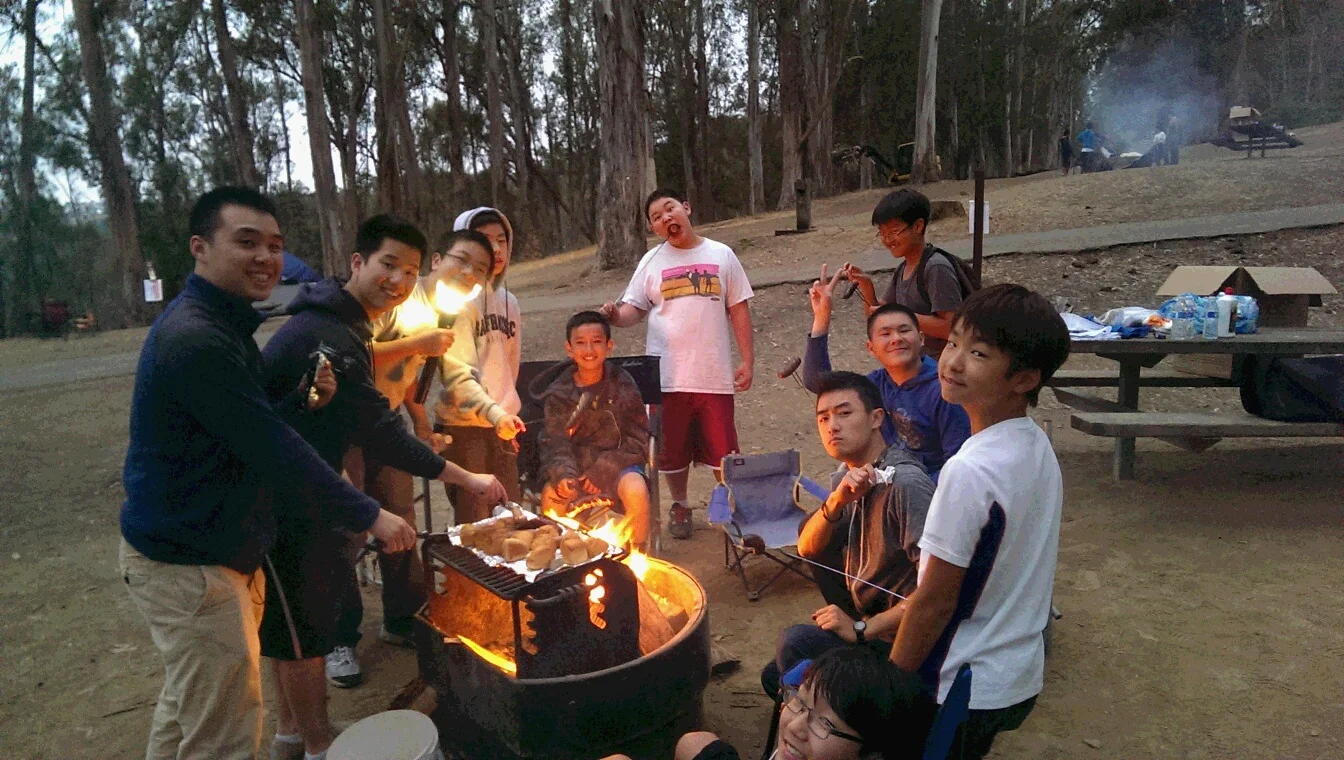 The guys demonstrated their dominance over fire and proceeded to roast meat over it in the typical male fashion.