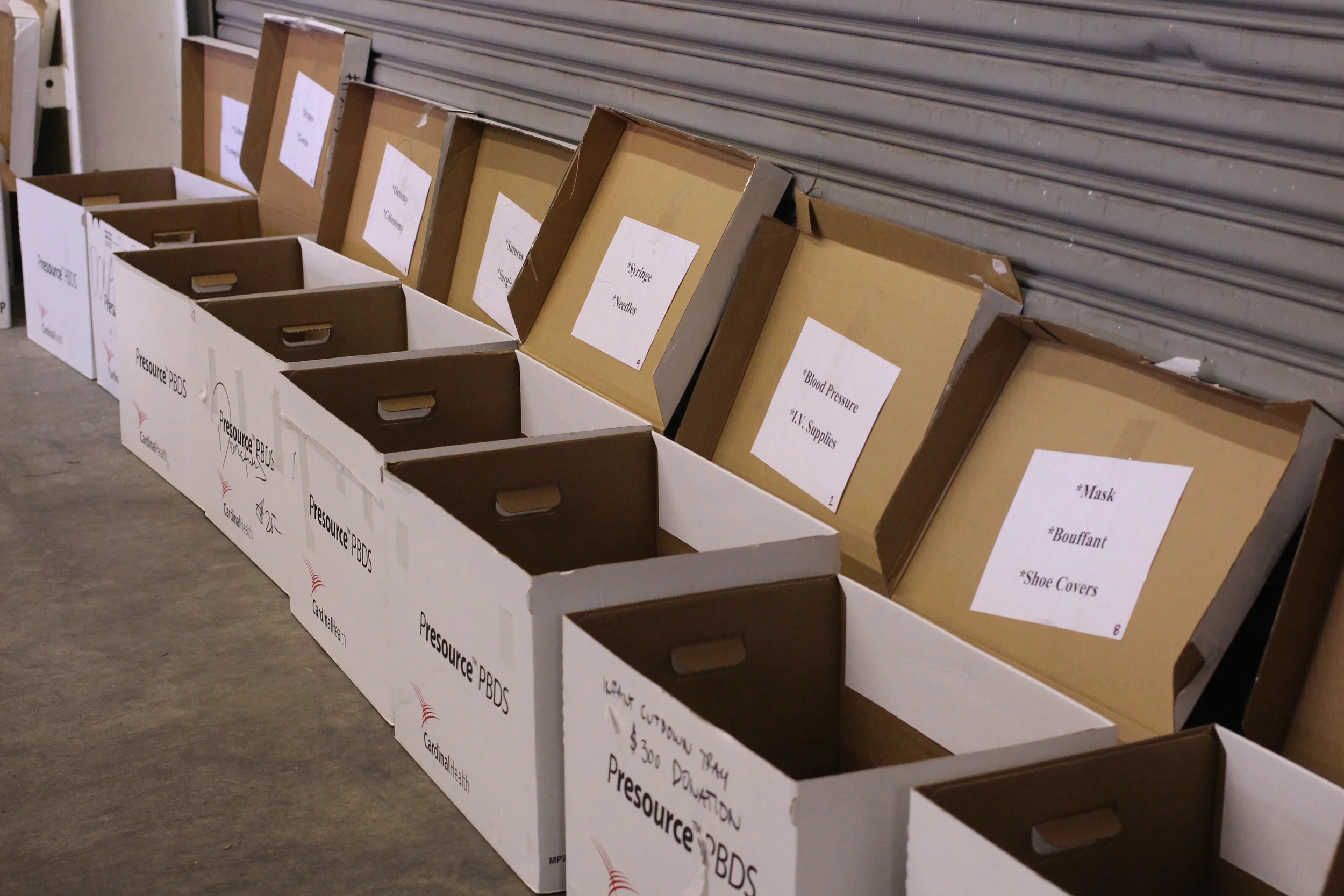 The many boxes at the warehouses holding different types of medical supplies.
