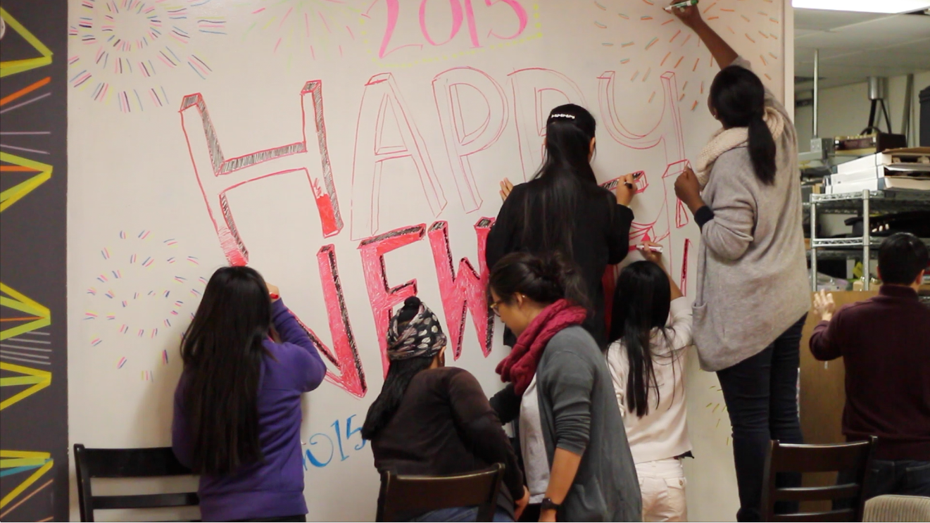 Here, the whiteboard team made a new mural celebrating the New Year! HAPPY NEW YEAR!