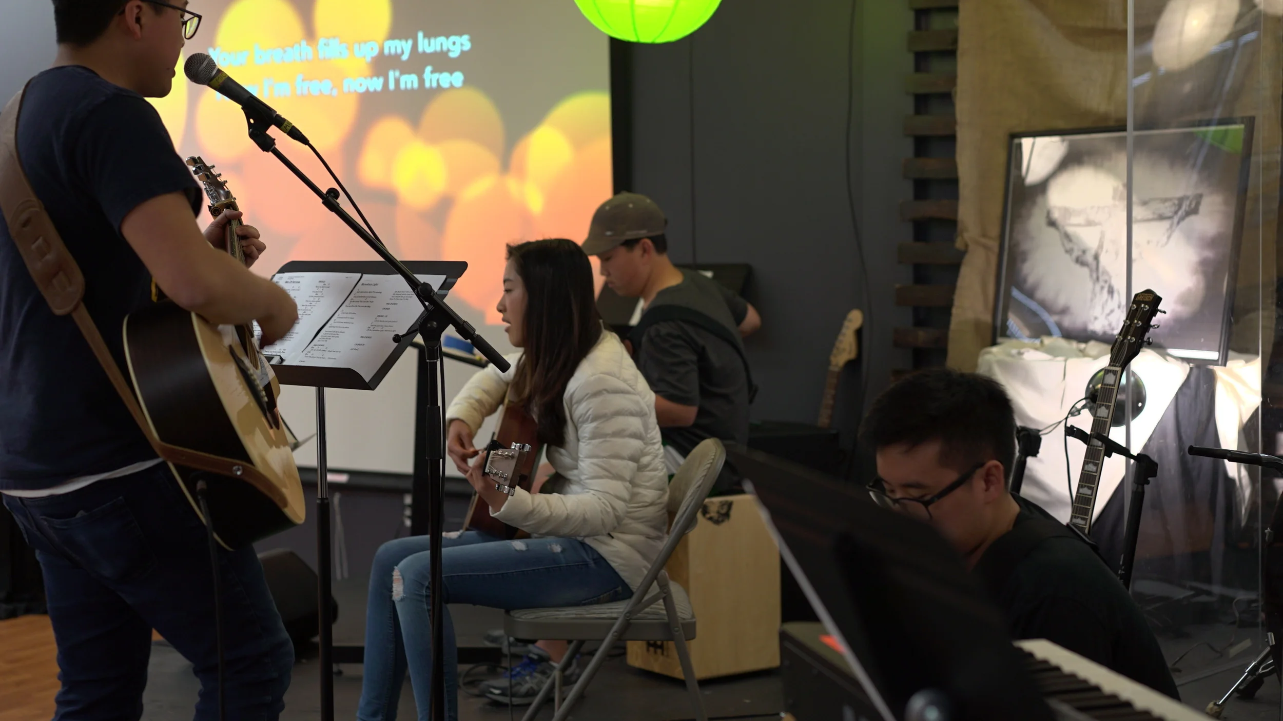 Our praise band works hard and practices every Sunday right before performing for our praise time.