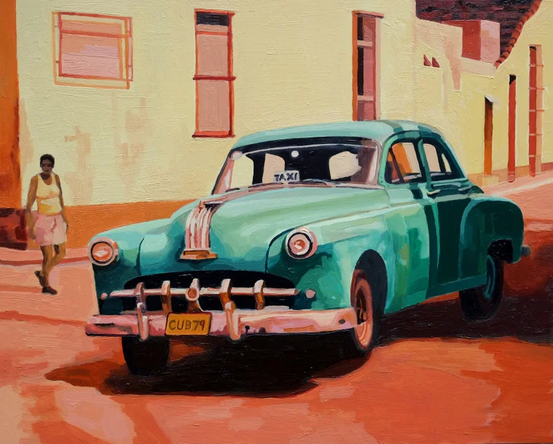 Car and woman, Cuba 