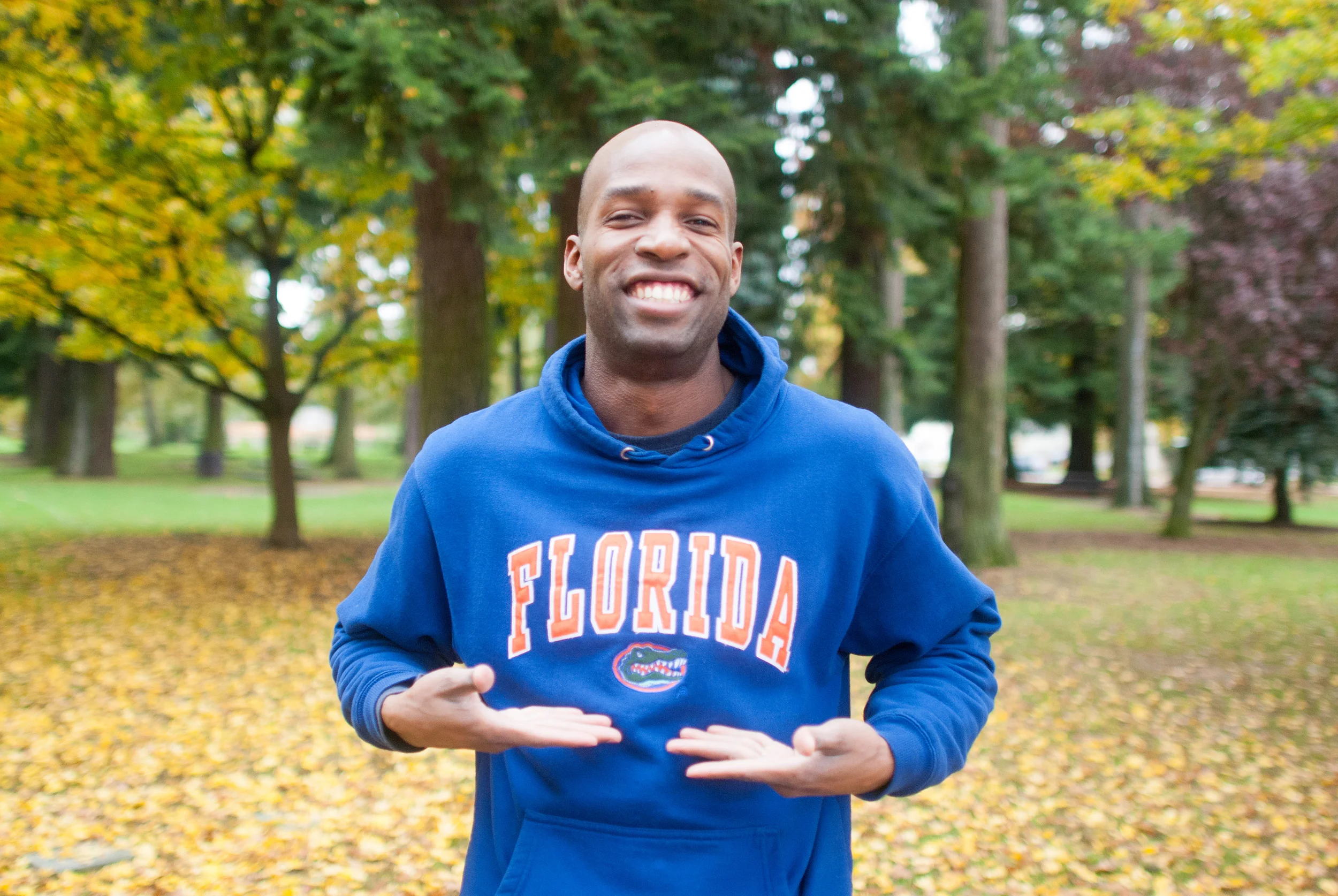 Matthew shows off his team pride in Gators gear.