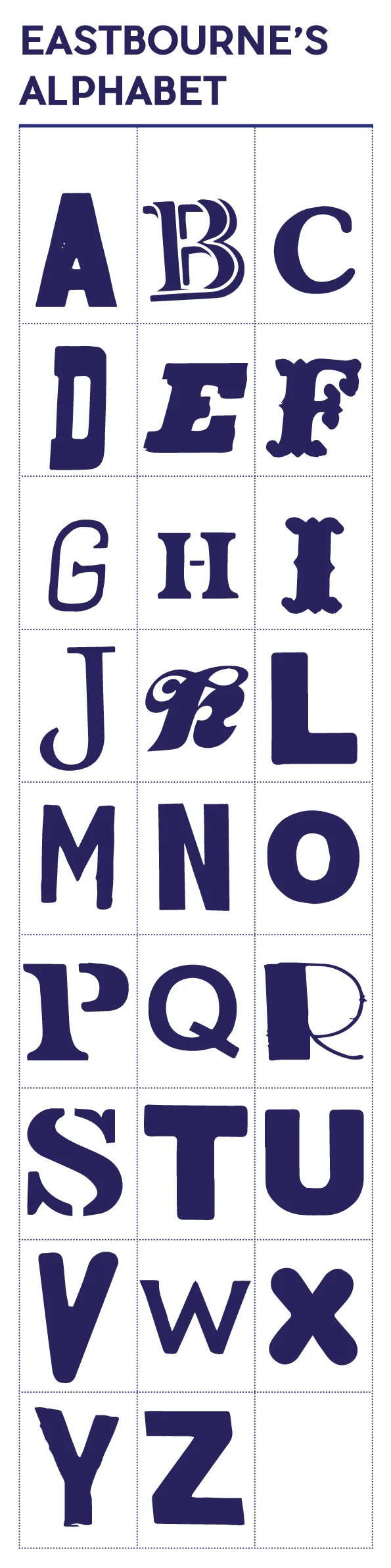Eastbourne's alphabet derived from typographic signage found around Eastbourne.