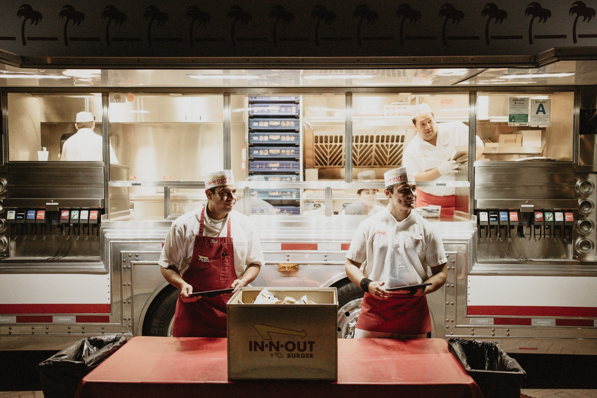 In-n-out burgers being prepared for a late night meal at a wedding reception in Orange County.
