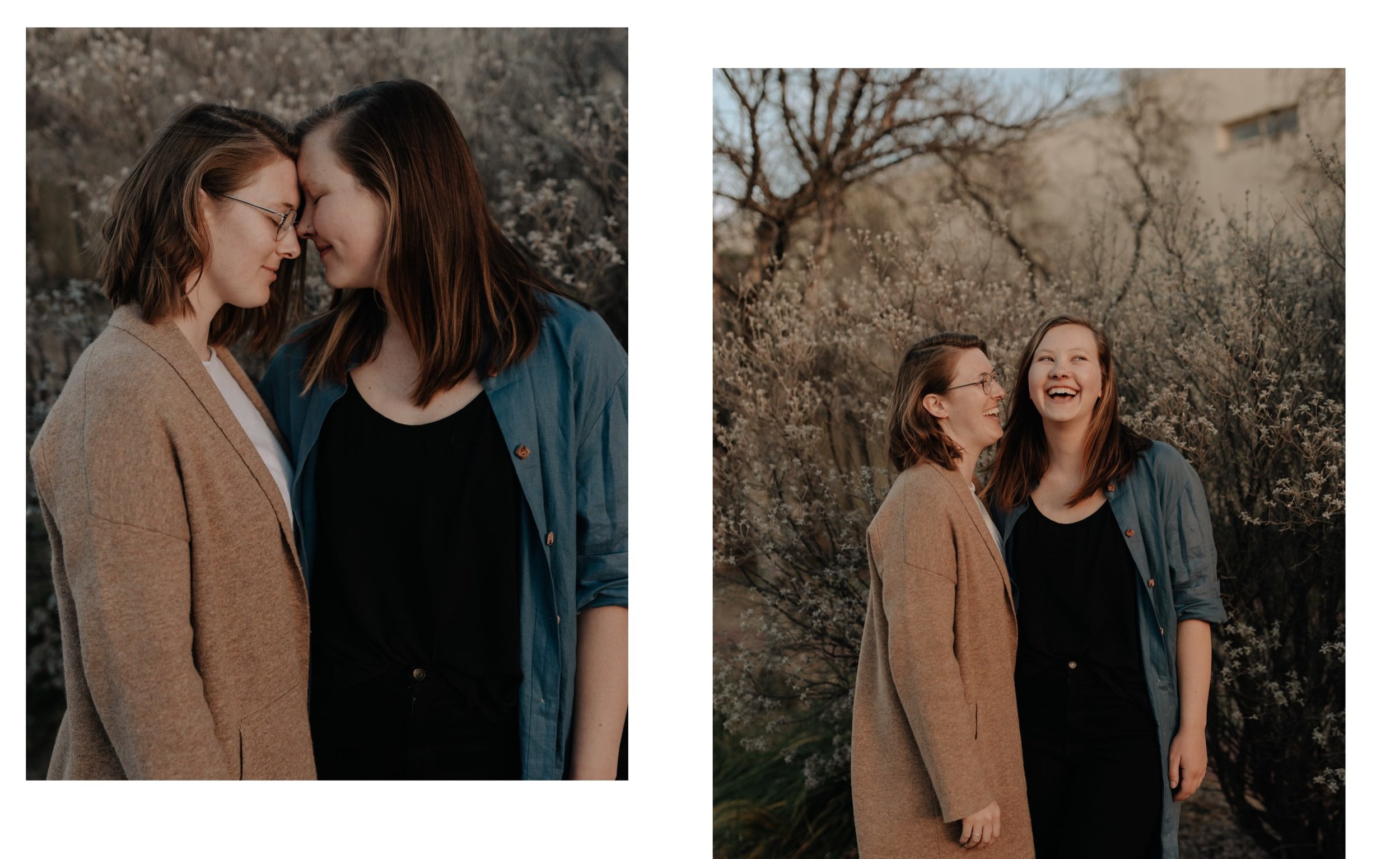 Two women hold each other, foreheads together, during a lovely photoshoot in Marfa, Texas with Josh Olson Photography.