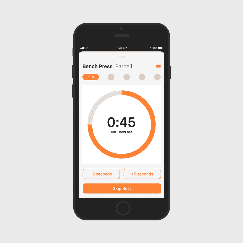 Resuming Workouts While users should stay in focus during their workout, they should never feel locked in - users should be able to use the app as they wish. I adopted the card-based system present in the Apple Music app, where the workout logger ‘floats’ above the rest of the app. Thinking of the relationship between the different states in the app, the card metaphor creates an extra ‘layer’ of interaction , providing reinforcement to the user they can still exit the workout logger in a non-destructive manner. After swiping down, a persistent bar will remind users of their workout which is still in progress. The goal with this design is to emulate the experience of a music player, where users can browse the app, and still resume their workout seamlessly.
